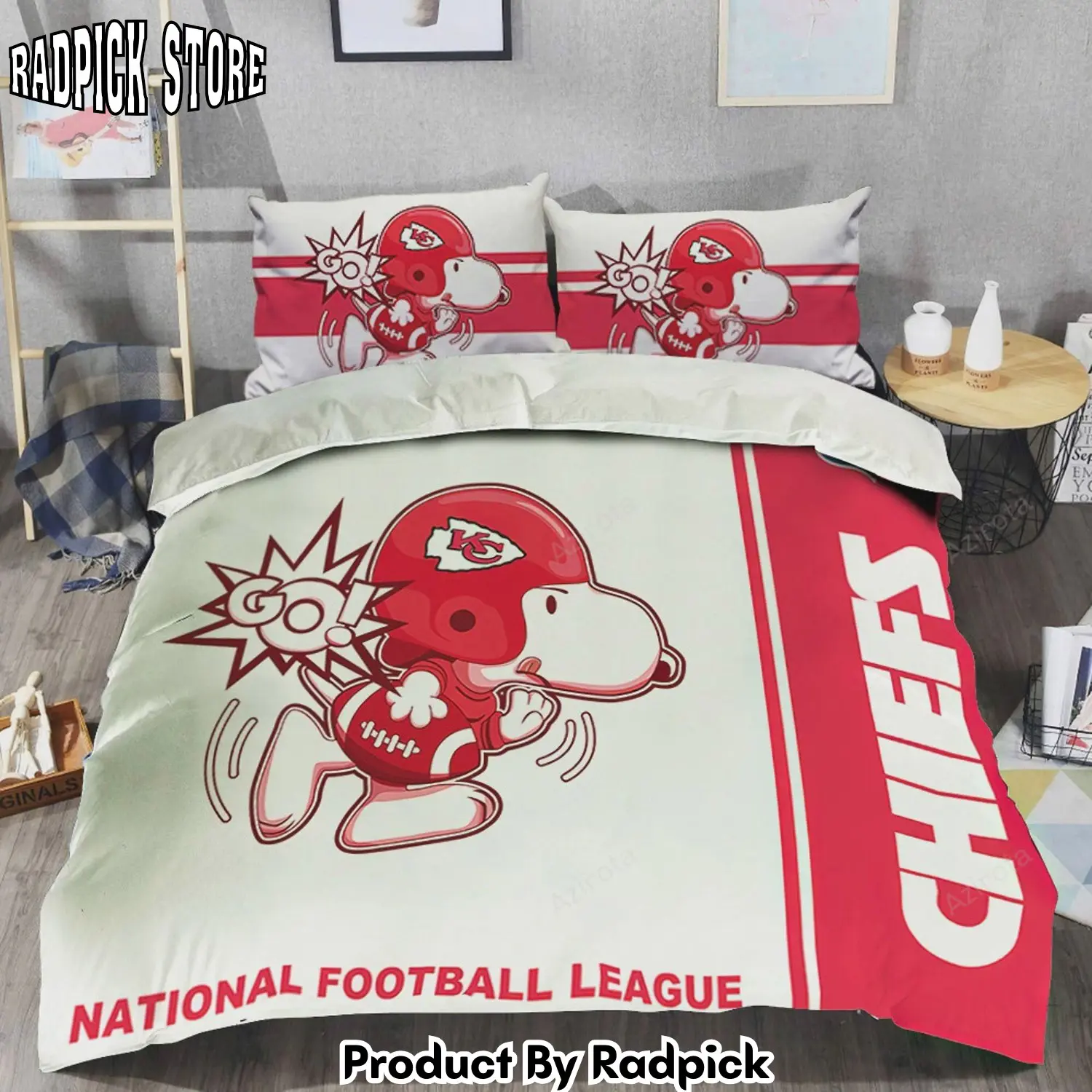 Radpick v6 kansas city chiefs snoopy team duvet cover quilt cover pillowcase bedding rp327529